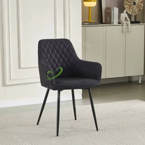HOME DECORATION ITEM CHAIRS  FU003 Household Living Room Furniture Soft Chenille Velvet Padded Dining Chairs Stylish Leisure Arm Chairs With Steel Legs